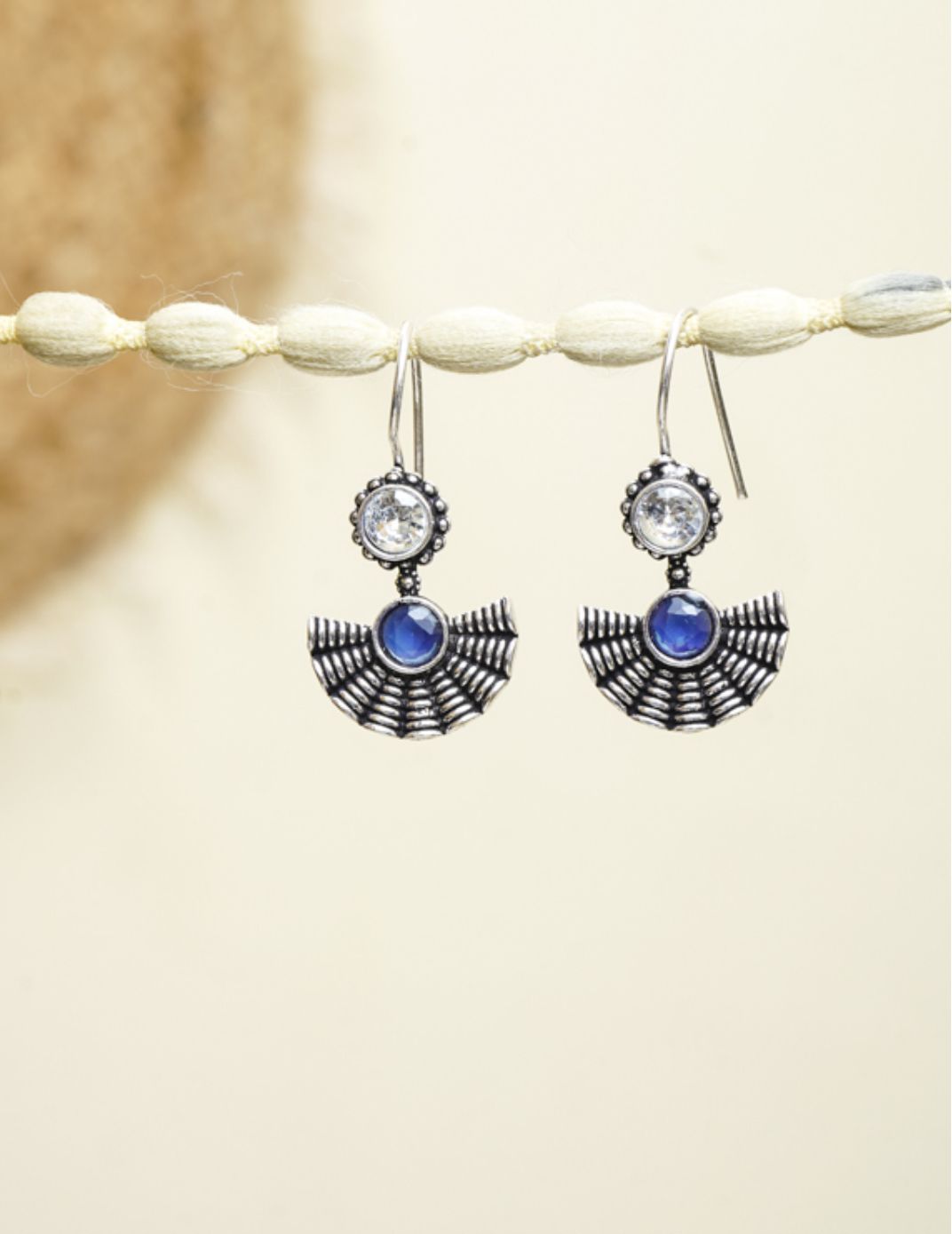 Handcrafted Aqua Stone Oxidised Silver Earrings