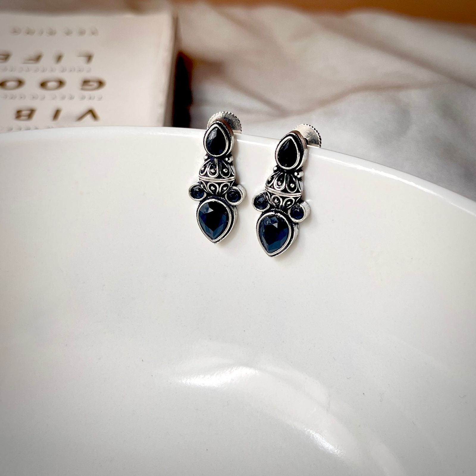 Antique Finish Black Earrings Ethnic Indian Look