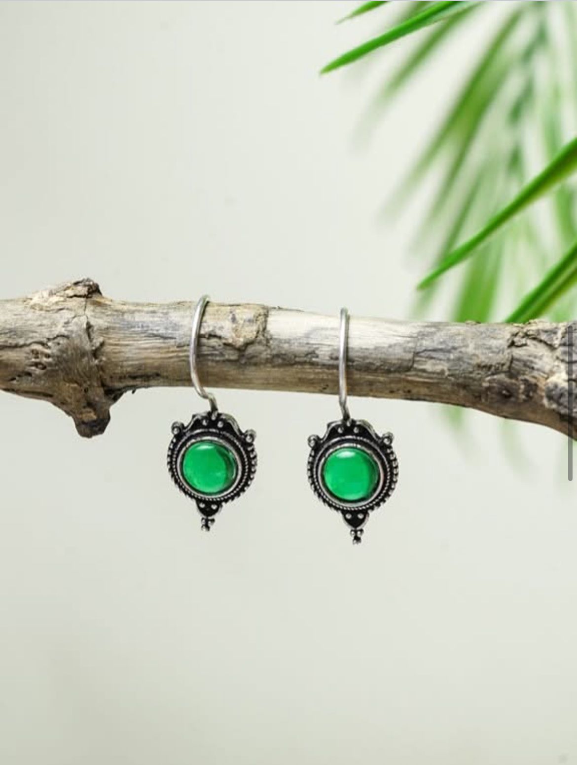 Antique Oxidized Green Stone Earrings