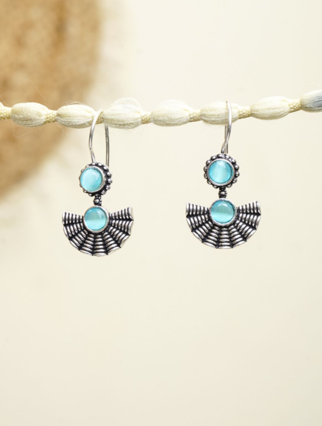 Aqua Bloom Oxidised Silver Earrings