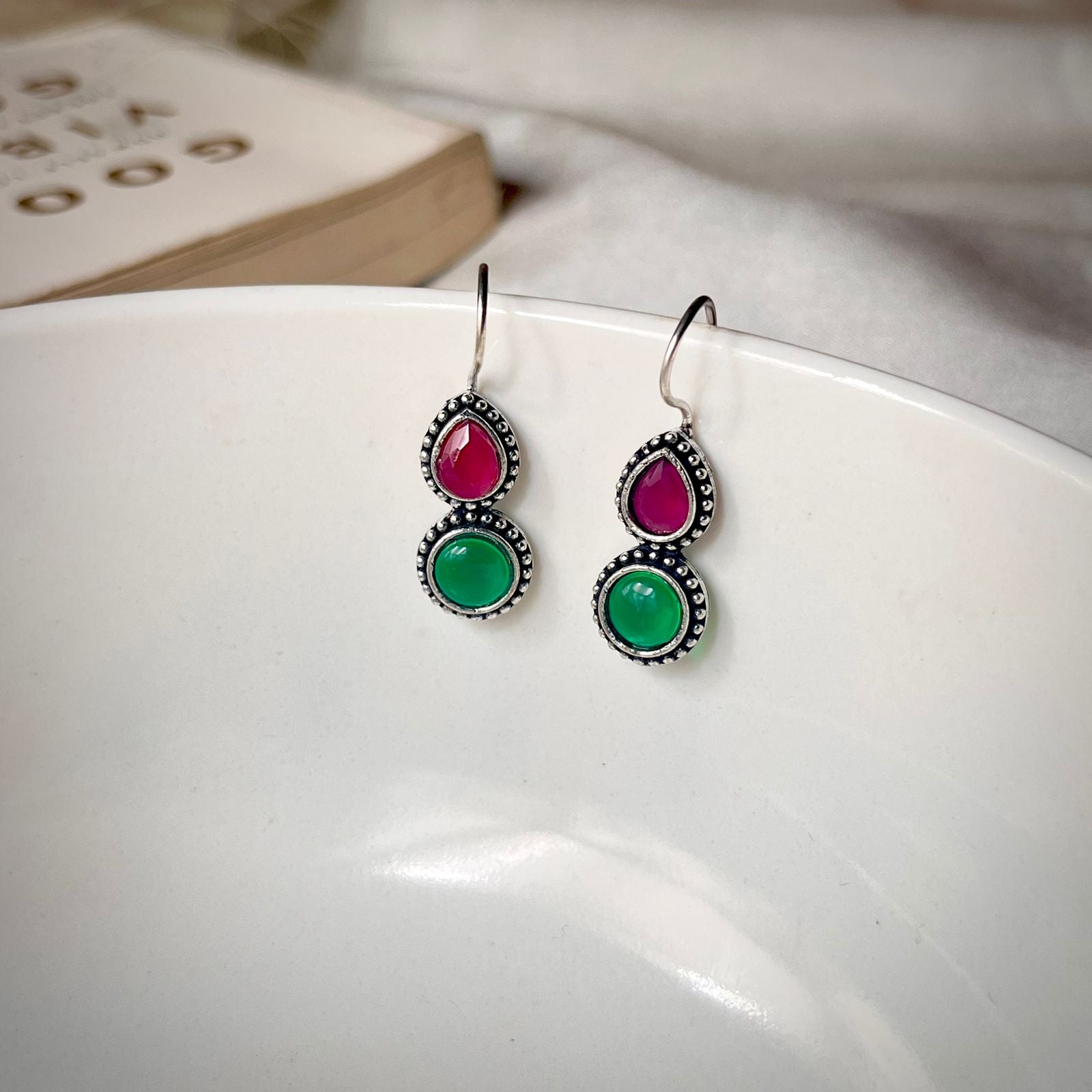 Minimal Oxidised Meenakari Earrings Pastel Beauty