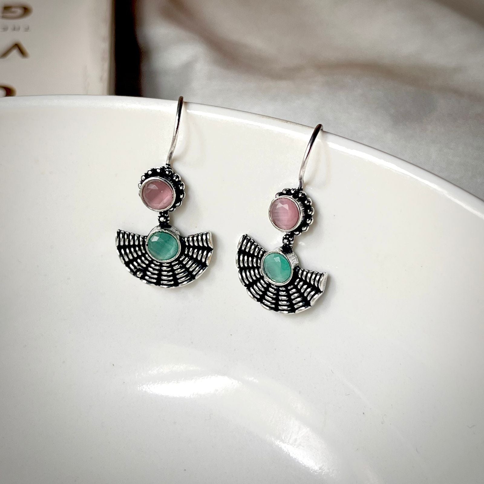 Pastel Pink Drop Oxidised Earrings