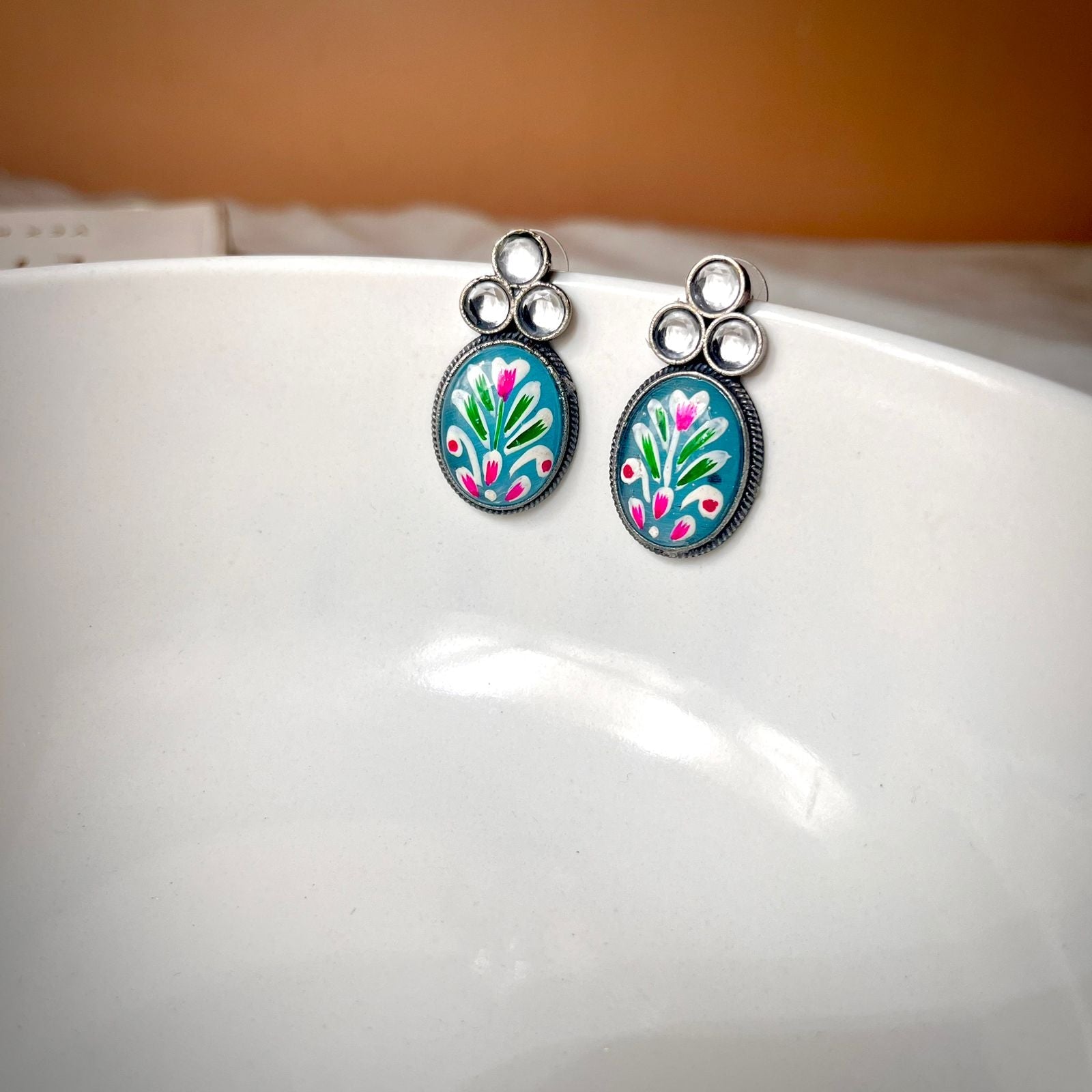 Pastel Sky BluePainted Earrings