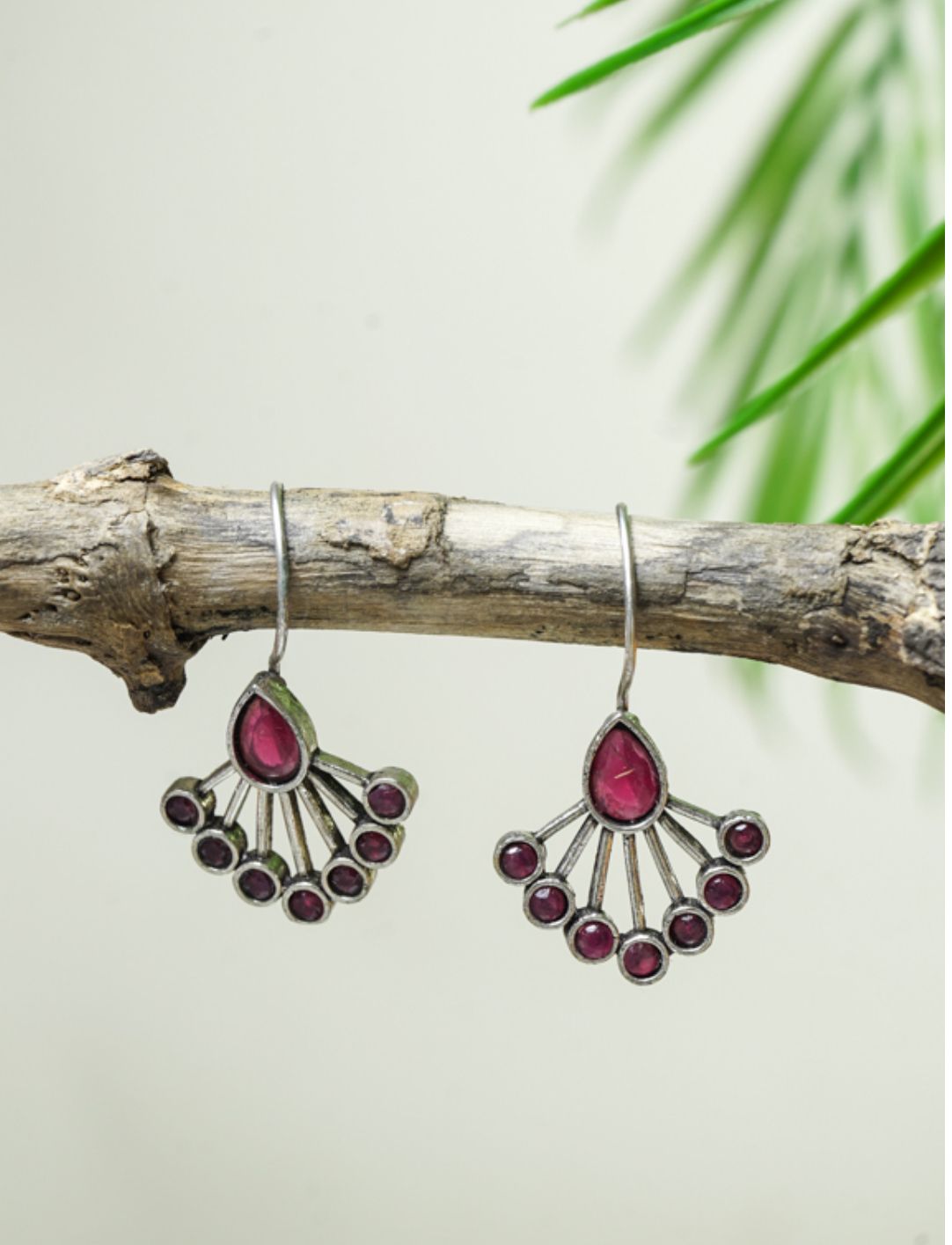 Ruby Red Oxidised Drop Earrings