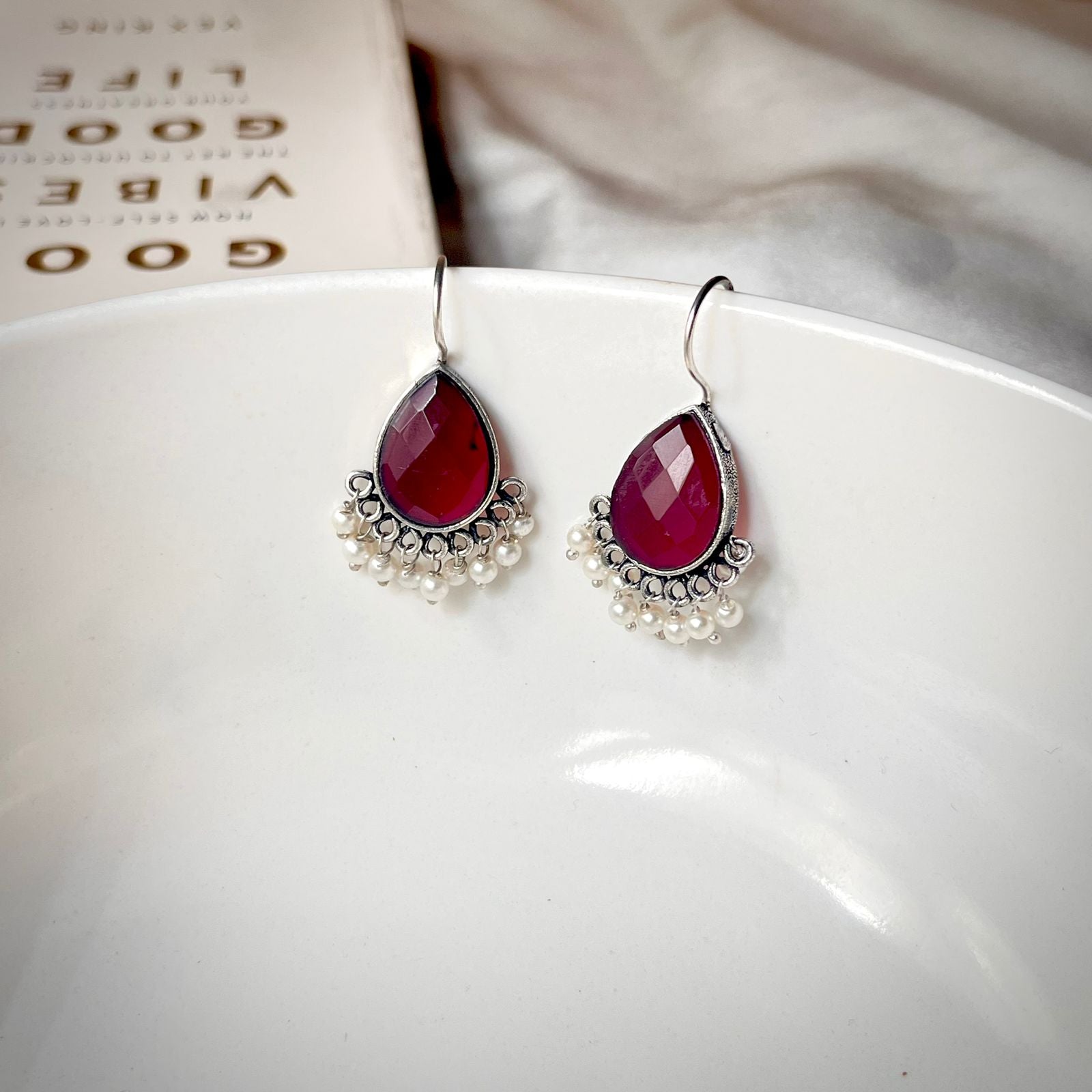 Vintage Look Ruby Red Earrings Lightweight Metal
