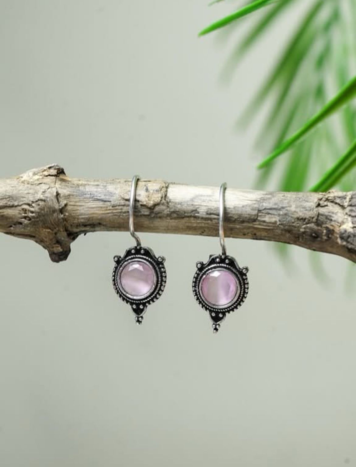 Vintage Tribal Earrings with Pink Gemstone